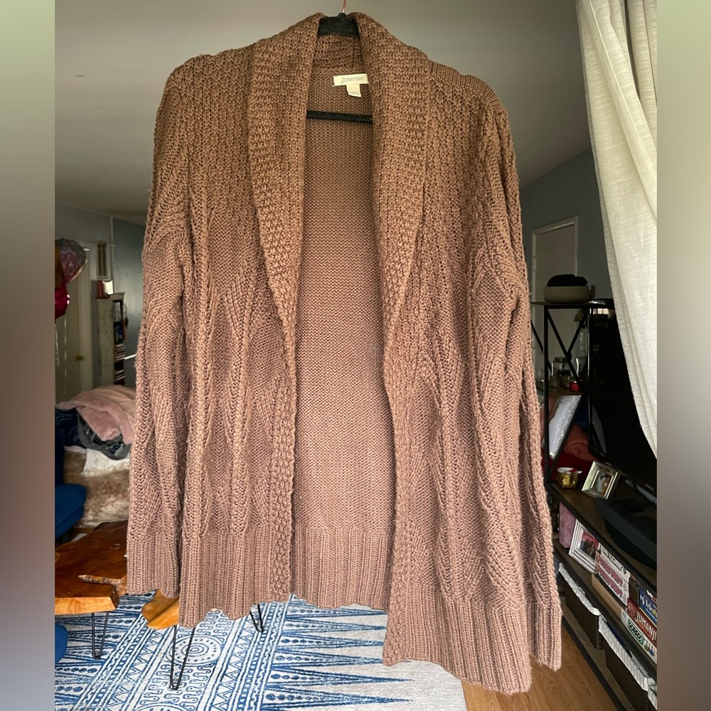 st. johns bay brown cable knit sweater - size M